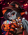 Size: 2550x3209 | Tagged: safe, artist:pridark, part of a set, oc, oc only, bat pony, pony, basket, bat pony oc, bat wings, candy, clothes, commission, food, glasses, halloween, hat, high res, holiday, jack-o-lantern, open mouth, pumpkin, pumpkin bucket, socks, solo, striped socks, wings, witch hat, ych result