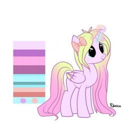 Size: 600x600 | Tagged: safe, oc, oc only, alicorn, pony, alicorn oc, glowing horn, horn, reference sheet, smiling, solo, wings