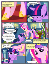 Size: 612x792 | Tagged: safe, artist:newbiespud, edit, edited screencap, screencap, princess cadance, twilight sparkle, alicorn, pony, unicorn, comic:friendship is dragons, g4, candle, comic, dialogue, eyelashes, eyes closed, female, hoof shoes, looking down, looking up, mare, raised hoof, screencap comic, unicorn twilight