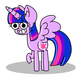 Size: 768x768 | Tagged: artist needed, safe, twilight sparkle, alicorn, pony, g4, calarts, grinning potato, horn, raised hoof, shadow, simple background, smiling, solo, twilight sparkle (alicorn), white background, wings