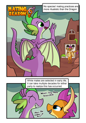 Size: 1728x2484 | Tagged: safe, artist:tjpones, smolder, spike, dragon, comic:mating season, g4, bedroom eyes, butt, comic, female, lidded eyes, looking at each other, male, older, older smolder, older spike, ship:spolder, shipping, straight, waving