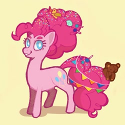 Size: 1433x1433 | Tagged: safe, artist:ximsketchs, pinkie pie, earth pony, pony, g4, the last problem, female, mare, older, older pinkie pie, simple background, solo, yellow background