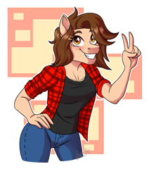 Size: 2800x3300 | Tagged: safe, artist:jack-pie, oc, oc only, anthro, clothes, female, gift art, high res, pants, simple background, smiling, solo, transparent background