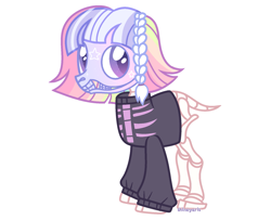 Size: 1869x1517 | Tagged: safe, alternate version, artist:shineyaris, oc, oc only, oc:os domina, earth pony, pony, skeleton pony, bone, clothes, face paint, female, makeup, mare, multicolored hair, rainbow hair, simple background, skeleton, solo, sweater, teeth, white background