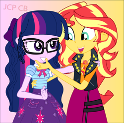 Size: 1012x1003 | Tagged: safe, artist:jcpreactyt, sci-twi, sunset shimmer, twilight sparkle, equestria girls, g4, duo, female, happy, lesbian, ship:sci-twishimmer, ship:sunsetsparkle, shipping