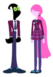 Size: 1544x2252 | Tagged: safe, equestria girls, g4, barely pony related, cartoon network, clothes, crossover, crystal prep academy uniform, female, male, nergal, nergal and princess bubblegum, princess bubblegum, school uniform