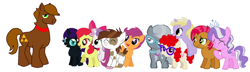 Size: 1400x401 | Tagged: safe, artist:askbenmare, apple bloom, babs seed, diamond tiara, dinky hooves, pipsqueak, scootaloo, silver spoon, sweetie belle, twist, oc, oc:ben mare, oc:nyx, alicorn, earth pony, pegasus, pony, unicorn, g4, cutie mark crusaders, simple background, the legend of zelda, white background