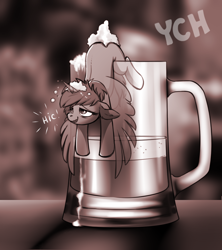 Size: 882x995 | Tagged: safe, artist:28gooddays, oc, oc only, pony, alcohol, beer, drunk, monochrome, solo, ych example, ych sketch, your character here