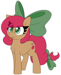 Size: 2300x2852 | Tagged: safe, artist:lockheart, oc, oc only, oc:cherry sweetheart, earth pony, pony, bow, female, hair bow, heart eyes, high res, mare, simple background, smiling, solo, tail bow, tongue out, white background, wingding eyes