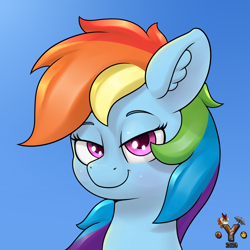 Size: 4000x4000 | Tagged: safe, artist:yelowcrom, rainbow dash, pegasus, pony, g4, bust, cute, dashabetes, ear fluff, female, looking at you, mare, portrait, simple background, solo