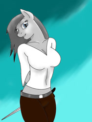 Size: 600x800 | Tagged: safe, artist:derpyhooves113, oc, oc only, oc:silver belle, anthro, anthro oc, breasts, female, solo, sword, weapon