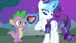 Size: 1280x720 | Tagged: safe, rarity, spike, pony, g4, blushing, female, male, ship:sparity, shipping, straight