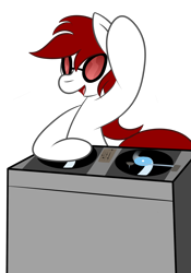 Size: 2000x2862 | Tagged: safe, artist:almaustral, oc, oc only, earth pony, pony, bust, earth pony oc, high res, open mouth, simple background, solo, sunglasses, transparent background, turntable