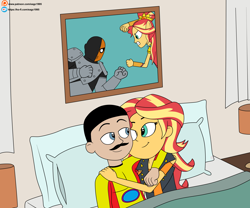 Size: 6000x5000 | Tagged: safe, artist:eagc7, sunset shimmer, oc, equestria girls, g4, bedroom, canon x oc, commission, dc comics, deathstroke, female, male, shipping, straight