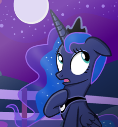 Size: 746x799 | Tagged: safe, artist:grapefruitface1, princess luna, g4, base used, fence, looking to the right, moon, night, outdoors, show accurate
