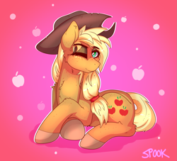 Size: 1563x1419 | Tagged: safe, artist:aaa-its-spook, applejack, earth pony, pony, g4, female, mare, one eye closed, solo, wink