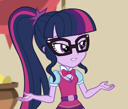 Size: 1212x1034 | Tagged: safe, edit, edited screencap, editor:mycarhasamoustache, screencap, sci-twi, twilight sparkle, equestria girls, equestria girls specials, g4, my little pony equestria girls: movie magic, cropped, smile edit, solo