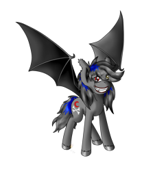 Size: 1006x1041 | Tagged: safe, artist:midnightfire1222, oc, oc only, oc:bone crusher, bat pony, pony, commission, fangs, insanity, simple background, solo, transparent background