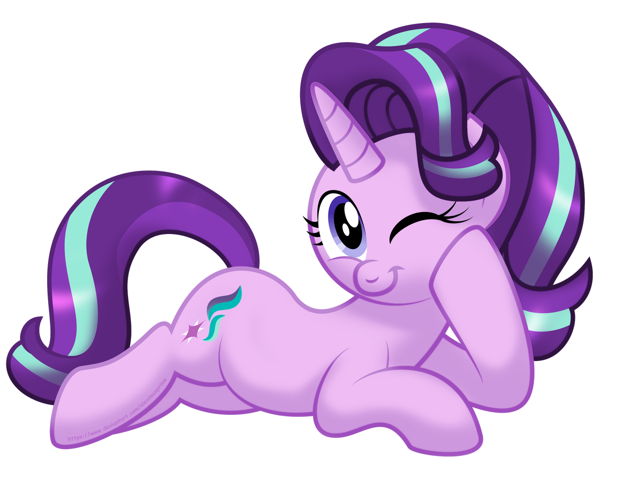 2463793 - safe, artist:aleximusprime, starlight glimmer, pony, g4, cute,  female, glimmerbetes, looking at you, lying down, mare, on side, one eye  closed, simple background, solo, transparent background, wink - Derpibooru