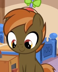 Size: 865x1080 | Tagged: safe, button mash, pony, button's adventures, g4, buttonbetes, cropped, cute, foal, happy, male, sitting, smiling, solo, video game, young, younger