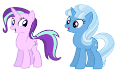 Size: 1036x633 | Tagged: safe, artist:rachelj07, starlight glimmer, trixie, g4, hairstyle swap
