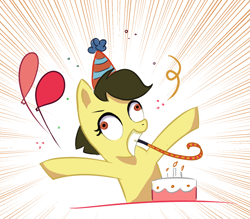 Size: 792x694 | Tagged: safe, artist:camaleao, oc, oc only, earth pony, pony, mlp fim's tenth anniversary, balloon, cake, derp, food, happy birthday mlp:fim, hat, party, party hat, party horn, solo