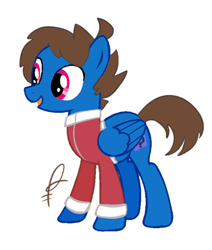 Size: 496x584 | Tagged: safe, artist:roachtoon, edit, oc, oc only, oc:cobolt sky, oc:roachtoon, pegasus, pony, base used, cobolt sky, jacket, simple background, solo, standing, varsity jacket, white background