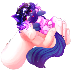 Size: 2282x2215 | Tagged: safe, artist:krissstudios, oc, oc:berry, human, pony, chibi, clothes, disembodied hand, female, hand, high res, in goliath's palm, mare, micro, simple background, solo focus, tiny, tiny ponies, white background