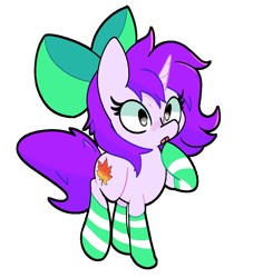 Size: 1862x2048 | Tagged: safe, artist:kindakismet, oc, oc only, oc:mable syrup, pony, unicorn, blind, bow, clothes, cutie mark, leaf, simple background, socks, solo, striped socks, transparent background