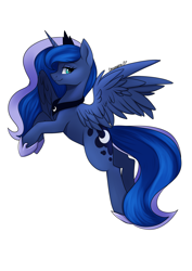 Size: 2894x4093 | Tagged: source needed, safe, artist:cottonaime, princess luna, alicorn, pony, g4, jewelry, looking at you, regalia, simple background, smiling, solo, white background