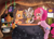 Size: 2253x1617 | Tagged: safe, artist:sixes&sevens, pinkie pie, saffron masala, zecora, g4, bottle, calendar, cauldron, food, mouth hold, soup, stirring, zecora's hut