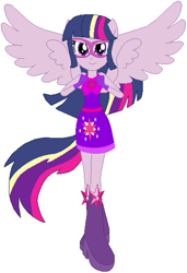 Size: 403x590 | Tagged: safe, artist:selenaede, artist:user15432, twilight sparkle, alicorn, human, equestria girls, g4, base used, boots, clothes, cutie mark, cutie mark on clothes, dress, element of magic, gloves, high heel boots, high heels, mask, multicolored hair, pegasus wings, ponied up, purple dress, purple shoes, rainbow hair, rainbow power, rainbow power-ified, shoes, solo, superhero, superhero costume, twilight sparkle (alicorn), wings
