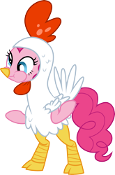 Size: 3000x4540 | Tagged: safe, artist:cloudy glow, pinkie pie, earth pony, pony, g4, luna eclipsed, animal costume, chicken dance, chicken pie, chicken suit, clothes, costume, nightmare night, silly, silly pony, simple background, solo, transparent background, vector