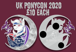 Size: 700x475 | Tagged: safe, artist:banoodle, oc, oc:britannia (uk ponycon), bat pony, uk ponycon, uk ponycon 2020, bat pony oc, bat wings, cape, clothes, design, enamel pin, moon, stars, wings