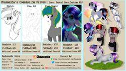 Size: 1920x1080 | Tagged: safe, artist:chazmazda, oc, pony, advertisement, bust, commission, commission info, commission prices, commissions open, full body, highlight, open, photo, portrait, prices, shine, shiny eyes, sketch, slender, solo, thin