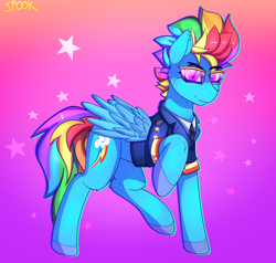Size: 1714x1630 | Tagged: safe, artist:aaa-its-spook, rainbow dash, pegasus, pony, g4, clothes, female, mare, solo, sunglasses, uniform