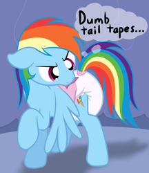 Size: 1900x2200 | Tagged: safe, artist:nitei, rainbow dash, pegasus, pony, g4, angry, diaper, diaper fetish, female, fetish, non-baby in diaper, poofy diaper, show accurate, solo, tail tape