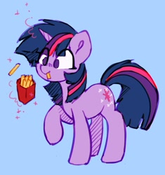 Size: 1234x1310 | Tagged: safe, artist:orchidpony, twilight sparkle, pony, unicorn, g4, blue background, cute, eating, female, food, french fries, herbivore, mare, no pupils, simple background, solo, twiabetes, unicorn twilight
