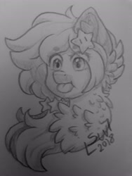 Size: 3072x4096 | Tagged: safe, artist:silentwolf-oficial, oc, oc only, earth pony, pony, :p, bust, chest fluff, ear fluff, earth pony oc, lineart, monochrome, signature, solo, tongue out, traditional art