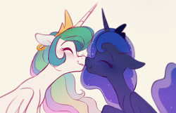 Size: 2478x1597 | Tagged: safe, artist:imalou, princess celestia, princess luna, alicorn, pony, blushing, boop, cute, cutelestia, duo, eyes closed, female, floppy ears, grin, lunabetes, mare, missing accessory, nose wrinkle, noseboop, nuzzling, royal sisters, sibling love, siblings, simple background, sisterly love, sisters, smiling, white background