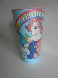 Size: 720x960 | Tagged: safe, photographer:sweetbubbles, firefly, princess sparkle, g1, bow, cup, irl, merchandise, photo, retro, tail bow