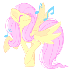 Size: 2048x2045 | Tagged: safe, artist:lillithenettix, fluttershy, pegasus, pony, g4, cute, eyes closed, female, high res, mare, music notes, shyabetes, simple background, solo, two toned wings, white background, wings