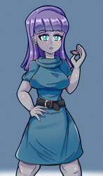Size: 991x1684 | Tagged: safe, artist:n00bultima, boulder (g4), maud pie, equestria girls, g4, blushing, breasts, busty maud pie, clothes, cute, dress, female, hand on hip, maudabetes, simple background, solo