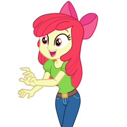 Size: 1836x1836 | Tagged: safe, artist:gmaplay, apple bloom, equestria girls, equestria girls series, g4, holidays unwrapped, the cider louse fools, spoiler:eqg series (season 2), adorabloom, apple bloom's bow, belt, bow, clothes, cute, denim, hair bow, jeans, open mouth, open smile, pants, red hair, shirt, simple background, smiling, solo, t-shirt, transparent background, yellow skin
