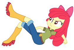 Size: 1280x862 | Tagged: safe, artist:gmaplay, apple bloom, equestria girls, g4, my little pony equestria girls: summertime shorts, the canterlot movie club, apple bloom's bow, boots, bow, hair bow, legs in air, shoes, simple background, solo, transparent background