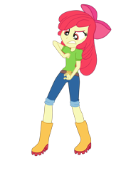 Size: 2656x3905 | Tagged: safe, artist:gmaplay, apple bloom, equestria girls, g4, my little pony equestria girls: better together, apple bloom is not amused, apple bloom's bow, boots, bow, hair bow, high res, shoes, simple background, solo, transparent background, unamused