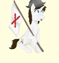 Size: 2600x2800 | Tagged: safe, artist:fdv.alekso, oc, oc only, pony, unicorn, aspa de borgoña, flag, helmet, high res, solo