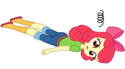 Size: 2944x1642 | Tagged: safe, alternate version, artist:gmaplay, apple bloom, equestria girls, g4, apple bloom's bow, ass, bloom butt, boots, bow, butt, face down, hair bow, lying down, shoes, simple background, solo, transparent background