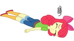 Size: 2944x1642 | Tagged: safe, alternate version, artist:gmaplay, apple bloom, equestria girls, g4, apple bloom's bow, ass, bloom butt, boots, bow, butt, female, hair bow, knock out, mimir, shoes, simple background, sleeping, solo, transparent background