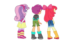 Size: 2560x1440 | Tagged: safe, artist:gmaplay, apple bloom, scootaloo, sweetie belle, equestria girls, g4, ass, bloom butt, boots, butt, rear, rear view, scootabutt, shoes, simple background, transparent background, trio